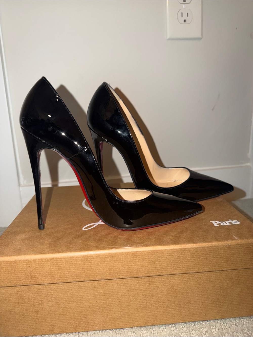 Christian Louboutin Black Patent Leather “So Kate” Pointed-Toe Pumps